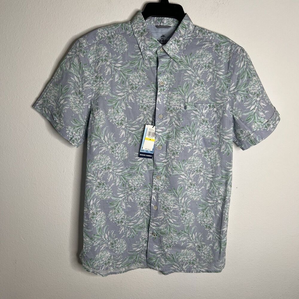 IZOD Saltwater Men's Shirt Pineapple Print Cotton Button-Down Size Medium